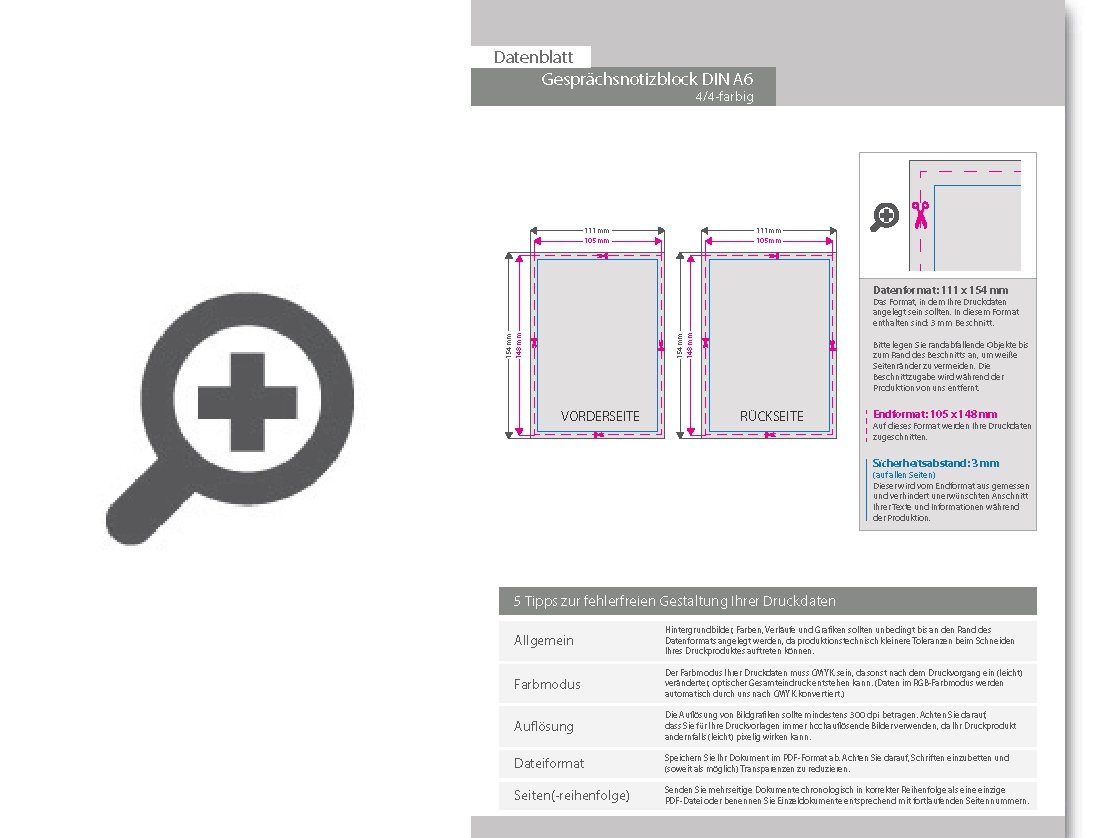 Product Bild gespr__chsnotizblock__din_a6__50_blatt__4_4_farbig_beidseitig_bedruckt