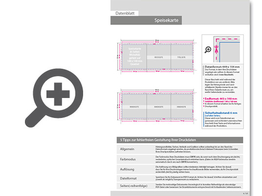 Product Bild speisekarte__gefalzt_auf_quadrat_14_8_cm_x_14_8_cm__6-seiter_(wickelfalz)