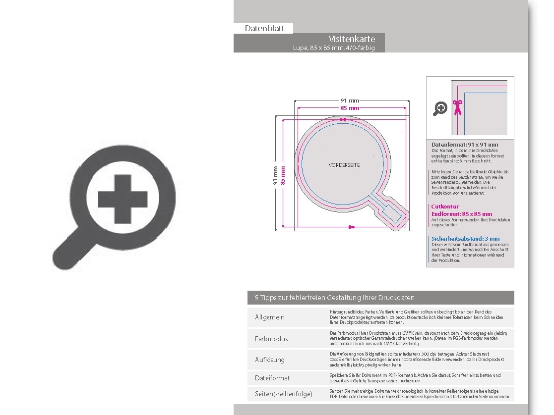 Product Bild visitenkarte_lupe__85_x_85_mm__1-seitig__4_0-farbig_cmyk